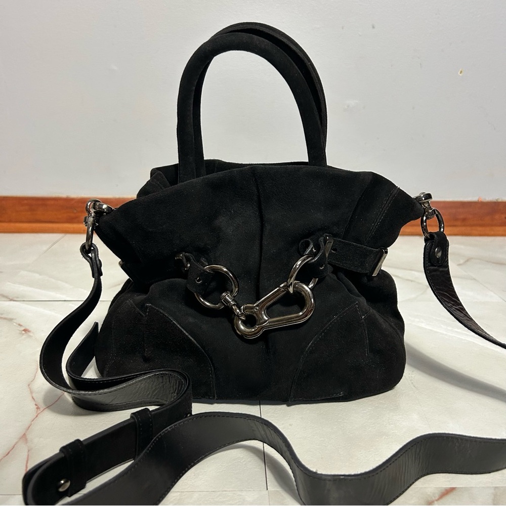 Stuart Weitzman Black Suede Leather Handbag Crossbody Bag Purse Black